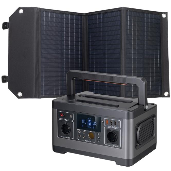 BRESSER Set Portable Powerstation 500 W + Mobiele zonnelader 60 W